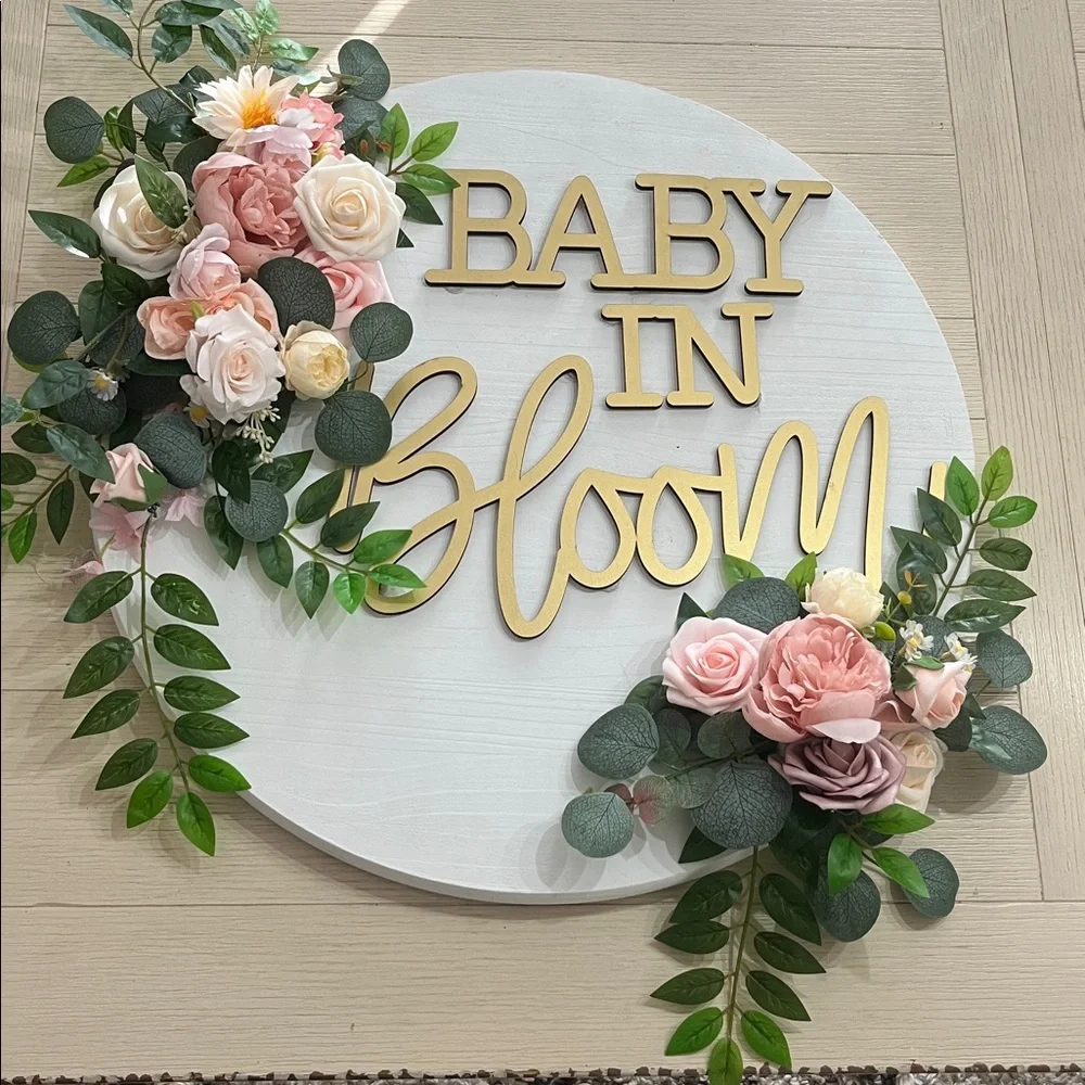 Baby in Bloom Custom Wood Sign with beautiful florals